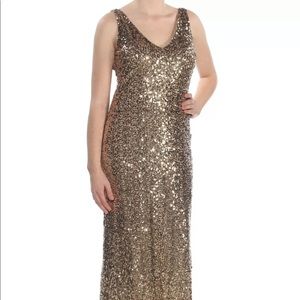 Ralph Lauren V neck gold floor length sequin dress